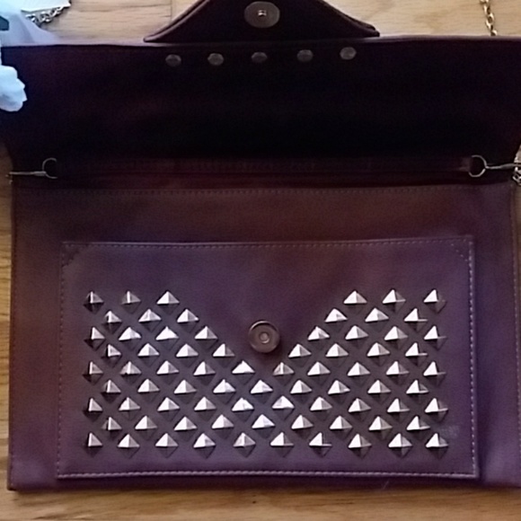 MMS Design Studio Burgundy Envelope Clutch with Gold Pyramid Studs - Picture 3 of 15